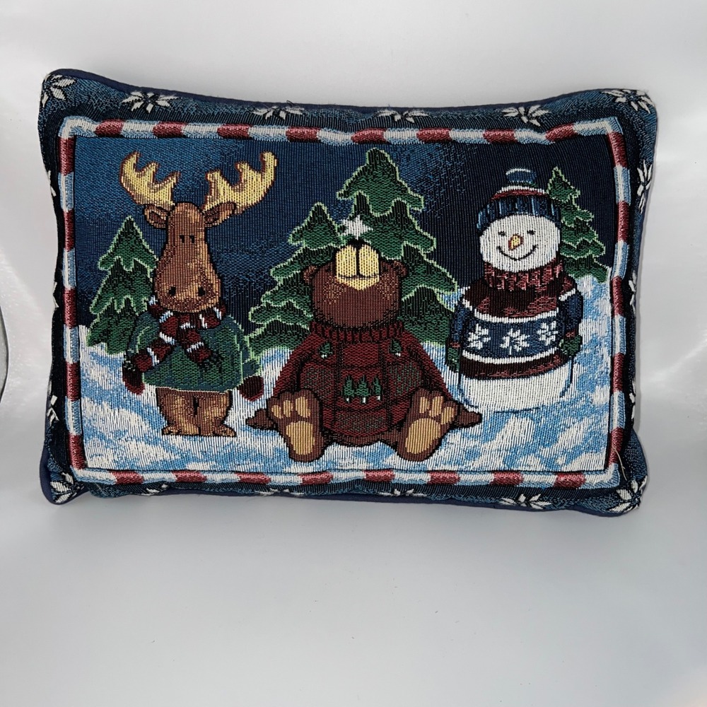 Christmas Tapestry Pillow 16 x 13 Moose Bear Snowman Holiday Pillow‎ Cushion